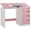 Image de IDIMEX Bureau Enfant Emma Bureau avec Rangement 4 tiroirs et Plateau inclinable, Style scandinave, en pin Massif lasuré Blanc et Rose