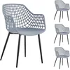Image de IDIMEX Lot de 4 chaises Lucia pour Salle à Manger ou Cuisine au Design Retro avec accoudoirs, Coque en Plastique Gris Clair et 4 Pieds en métal laqué Noir