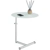 Image de IDIMEX Table d'appoint Leonie Bout de canapé Rond Table à café Table Basse avec Hauteur réglable, Structure en métal chromé et Plateau en Verre trempé Blanc