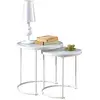 Image de IDIMEX Lot de 2 Tables d'appoint LEYRE Tables Basses de Salon gigognes, Tables à café, Bouts de canapé Design Industriel, Plateau Rond en Verre trempé Blanc Cadre en métal Blanc