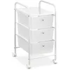 Image de IDIMEX Caisson sur roulettes GINA Chariot avec 3 tiroirs en Plastique Blanc Transparent et 1 étagère, Meuble de Rangement pour Salle de Bain en métal laqué Blanc