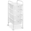 Image de IDIMEX Caisson sur roulettes GINA Chariot avec 4 tiroirs en Plastique Blanc Transparent et 1 étagère, Meuble de Rangement pour Salle de Bain en métal laqué Blanc