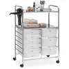 Image de IDIMEX Caisson sur roulettes Marita Chariot avec 9 tiroirs en Plastique Blanc Transparent et 2 étagères avec Anneau Porte sèche Cheveux, Meuble de Rangement pour Salle de Bain en métal chromé