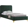 Image de IDIMEX Lit Simple Glamour Couchage 1 Place 90x190 cm, avec sommier et Pieds en métal doré, Style Baroque, avec revêtement en Velours capitonné Vert
