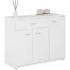 Image de IDIMEX Buffet Salle à Manger CORLAINE L 88 cm Blanc avec 1 tiroir et 3 Portes, bahut Bas, Meuble de Rangement Style Moderne, Commode vaisselier 88 x 70 x 30 cm