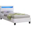 Image de IDIMEX Lit LED Simple 90x190 cm avec sommier, tête de lit Confortable, lit 1 Place revêtement synthétique Blanc, LUCENO