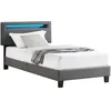 Image de IDIMEX Lit LED Simple 90x190 cm avec sommier, tête de lit réglable en Hauteur, en synthétique Gris, Evan