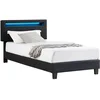 Image de IDIMEX Lit LED Simple 90x190 cm avec sommier, tête de lit réglable en Hauteur, en synthétique Noir, Evan