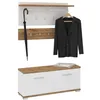 Image de IDIMEX Ensemble Banc de Rangement à Chaussures et Porte Manteau Mural VIELLA en mélaminé Couleur chêne wotan et Blanc