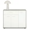 Image de IDIMEX Buffet Salle à Manger Coraline L 88 cm en Bois Massif Coloris Blanc et béton avec 1 tiroir et 3 Portes, Commode Meuble de Rangement bahut 88 x 70 x 30 cm