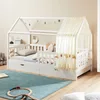 Image de IDIMEX Lit cabane NUNA lit Enfant Simple Montessori en Bois 90 x 200 cm, avec Rangement 2 tiroirs, en pin Massif lasuré Blanc