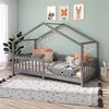 Image de IDIMEX Lit cabane Enfant 90x200 cm LISAN lit Simple Montessori avec Barrières de Protection en Bois Massif lasuré Gris