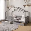 Image de IDIMEX Lit cabane ELEA lit Enfant Simple Montessori 90 x 200 cm, avec 2 tiroirs de Rangement, en pin Massif lasuré Gris