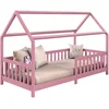 Image de IDIMEX Lit cabane Nina lit Enfant Simple Montessori en Bois 90 x 190 cm, en pin Massif lasuré Rose