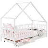 Image de IDIMEX Lit cabane Alva lit Enfant Simple asymétrique en Bois 90 x 200 cm Montessori, avec Rangement 2 tiroirs, en pin Massif lasuré Blanc