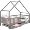 Image de IDIMEX Lit cabane Alva lit Enfant Simple asymétrique en Bois 90 x 200 cm Montessori, avec Rangement 2 tiroirs, en pin Massif lasuré Gris