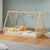 Image de IDIMEX Lit Cabane 90x200 Pin Massif Montessori avec Barrières, Couchage 90x200 cm, Coloris Naturel