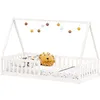 Image de IDIMEX Lit Cabane 90x190 Nicolas Lit Enfant en Pin Massif, Lit Montessori avec Barrières, Couchage 90x190 cm, Blanc