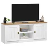 Image de IDIMEX Meuble TV Bolton L 138 cm en Bois Massif Blanc et Brun avec Rangement 2 Portes et 2 niches pour télévision jusqu'à 50 Pouces 138 x 57 x 40 cm