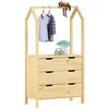 Image de IDIMEX Commode Amira Meuble de rangment pour Enfant en Forme de Maison, avec 3 tiroirs et 1 Tringle, en pin Massif Naturel