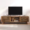 Image de IDIMEX Meuble TV RIAN avec Portes coulissantes et étagères Ajustables 175 x 50 x 38 cm Bois Massif Coloris chêne, Meuble de Salon Moderne pour télévision jusqu'à 190 cm (75")