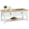 Image de IDIMEX Table Basse Tequila Table de Salon rectangulaire Style Mexicain, avec 2 tiroirs et 1 étagère inférieure, en pin Massif lasuré Blanc et Brun
