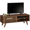 Image de IDIMEX Meuble TV Sean Banc télé de 115 cm au Design Vintage avec 4 niches et 1 Porte coulissante ajourée, en pin Massif lasuré Brun foncé