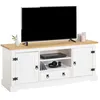 Image de IDIMEX Meuble TV Tequila de 140 cm en Bois Style Mexicain avec 1 tiroir 2 niches et 2 Portes, en pin Massif lasuré Blanc et Brun