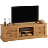 Image de IDIMEX Meuble TV Kent Banc télévision en pin Massif Finition cirée 144 x 46 x 45 cm, avec 4 tiroirs et 2 niches