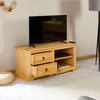 Image de IDIMEX Meuble TV Tequila L 120 cm en Bois Massif Brun avec 2 tiroirs et 2 niches, Meuble de Salon Style Mexicain, pour télévision jusqu'à 127 cm