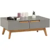 Image de IDIMEX Table Basse Tibor Style scandinave Design Vintage Nordique Table de Salon rectangulaire avec 2 tiroirs et 2 niches, en pin Massif lasuré Gris