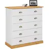 Image de IDIMEX Commode Chambre Paris L 91 cm en Bois Massif Blanc et Brun avec 6 tiroirs, Meuble de Rangement Adulte lasuré avec poignées Coquille en métal Style Maison de Campagne