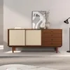 Image de IDIMEX Buffet en Bois Simona L 175 cm Coloris châtaignier avec 4 Tiroirs 2 Portes Coulissantes, pour Salon ou Salle à Manger, Style Vintage Scandinave Années 50 avec Rotin Tressé, Rangement Pratique