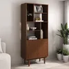 Image de IDIMEX Buffet Haut Simona 80x188 cm en Bois Massif Coloris châtaignier avec 2 Portes 6 Étagères, Vaisselier en Hauteur, Style Vintage Scandinave Années 50, Rangement Pratique