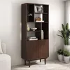 Image de IDIMEX Buffet Haut Simona 80x188 cm en Bois Massif Coloris Noyer avec 2 Portes 6 Étagères, Vaisselier en Hauteur, Style Vintage Scandinave Années 50, Rangement Pratique