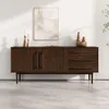 Image de IDIMEX Buffet TECCA L 170 cm 2 Portes 3 Tiroirs en Bois Massif Coloris Noyer avec Étagères Réglables, Deux Compartiments Vaisselier Bahut en Bois