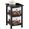 Image de IDIMEX Table de Chevet Nokomis Table de Nuit en Bois avec 2 paniers en Osier et Insert en Tissu Blanc, Meuble Style Rustique pour Chambre lasuré Noir