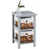 Image de IDIMEX Table de Chevet Nokomis Table de Nuit en Bois avec 2 paniers en Osier et Insert en Tissu Blanc, Meuble Style Rustique pour Chambre lasuré Gris