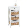Image de IDIMEX Table de Chevet NUSCO Table de Nuit en Bois lasuré Blanc avec 1 tiroir et 3 paniers en Fibre Naturelle et Insert en Tissu Blanc