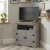 Image de IDIMEX Meuble TV Ramon Banc télévision en pin Massif Gris et Brun avec 2 Portes et 1 Niche, Meuble de Rangement Style Mexicain en Bois dim 85 x 78 x 43 cm