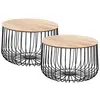Image de IDIMEX Lot de 2 Tables d'appoint Padova Tables à café Tables Basses Rondes Bouts de canapé Design Vintage Industriel, Rangement Panier en métal avec Plateau Amovible en MDF décor Bois Naturel