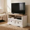 Image de IDIMEX Meuble TV Campo Banc télévision en pin Massif Blanc et Brun avec 2 tiroirs et 1 Niche, Meuble de Rangement Style Mexicain en Bois dim 99 x 54 x 44 cm