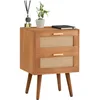 Image de IDIMEX Table de Chevet WAMAN Petite Commode de Nuit avec 2 tiroirs, en Bois de Paulownia lasuré Brun et Lin Naturel, Style Vintage