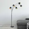 Image de Reality Leuchten Lampadaire Tommy, noir/or, hauteur 200 cm, 5 lampes, tissu