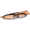 Image de Trio Plafonnier LED Barca 641110232, métal noir mat, bois pin naturel, LED 30 Watt incluse, variateur d’intensité