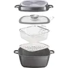 Image de STONELINE Cocotte carrée multi-usage 28x28 cm, avec fonction Vapeur et Friture, convient à l'Induction, en Fonte d’Aluminium, Revêtement Antiadhésif avec de vraies particules de pierre, Gris