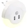 Image de Veilleuse à LED automatique sur prise de courant avec 2 ports de chargement USB (10 W) [Luminea]