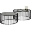 Image de Kare Design Table basse Wire Black, Lot de 2, Noir, 34x70x70 Cm, Petit meuble table de salon, Table de salon ronde, Loft Design, Plateau en verre, Acier, Style loft industriel, Salon