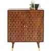 Image de Kare Design Commode Muskat 2 portes, marron/or, bois massif, meuble maison, salon, chambre, capacité de charge max 25kg, 92x75x40cm