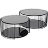 Image de Kare Wire Double Lot de 2 Tables Basses Design Noir Diamètre 63 cm Verre de sécurité Table de Salon, Structure en Acier, Plateau de Table en Verre, Salon, Ronde, 34 x 70 x 70 cm (H x l x P)
